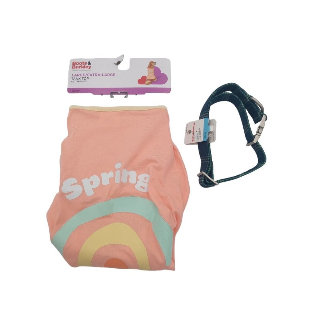 Boots & Barkley Large Plaid Collar L/XL Rainbow Dog Tank Top